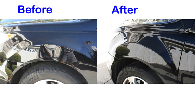 black car dent before and after